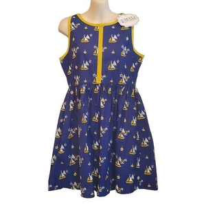 Mata Traders‎ Nautical Theme Dress Sz Med Sleeveless Navy